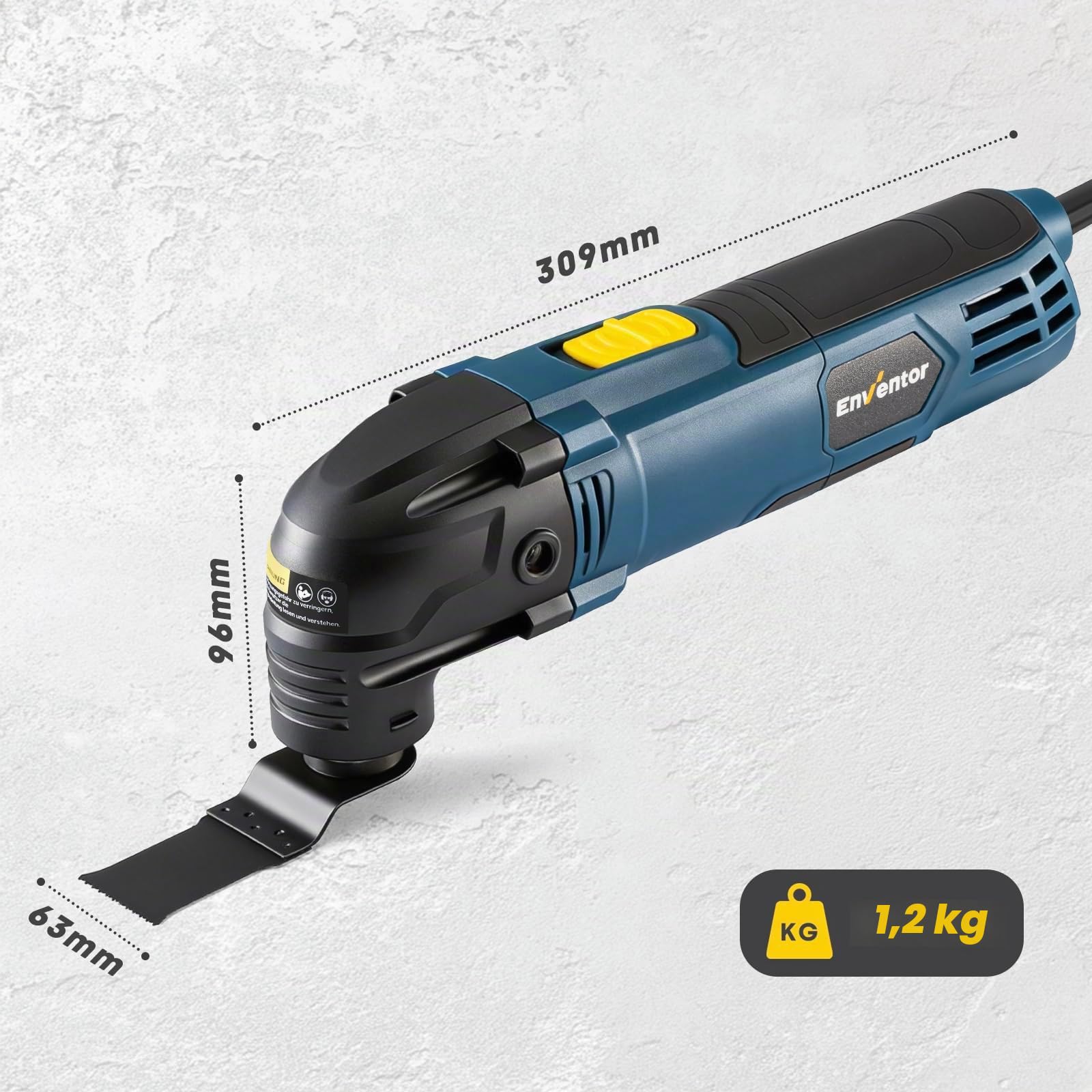 Enventor Utensile multifunzione oscillante, 300W, con 17 accessori | 15000-22000OPM, 6 velocità variabili, angolo di oscillazione 3°, impugnatura ausiliaria, per taglio, levigatura e raschiatura