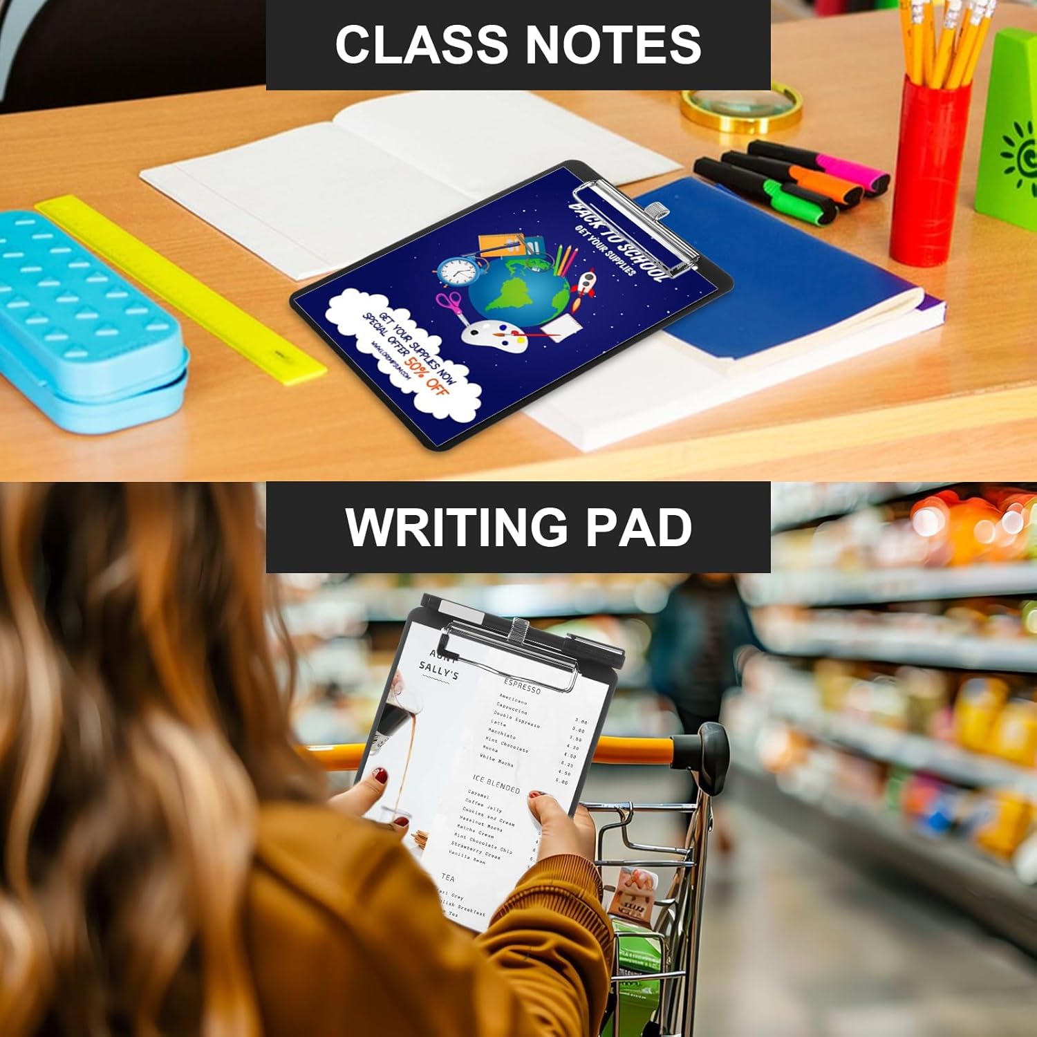 20 Pack Mini Clipboards with Pen Holder, 6 x 9 Inch Balck Clipboards, A5 Memo Plastic Clipboard Bulk Small Clip Boards for School Office Restaurant Cafe Hotel Shopping List (Pen not Included)