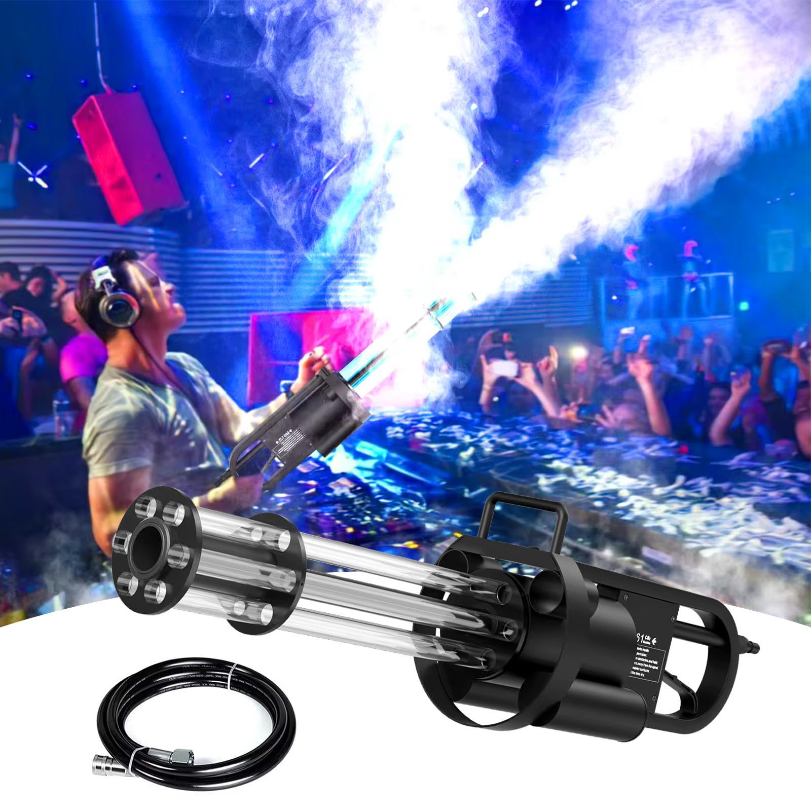 Máquina Jet CO2 LED Profesional, Cañón de Humo CO2 con Luces LED Multicolor Rotativas, Efecto Especial para Bares, Discotecas, Salas de Concierto, Eventos y Bodas, Alcance 8-10m