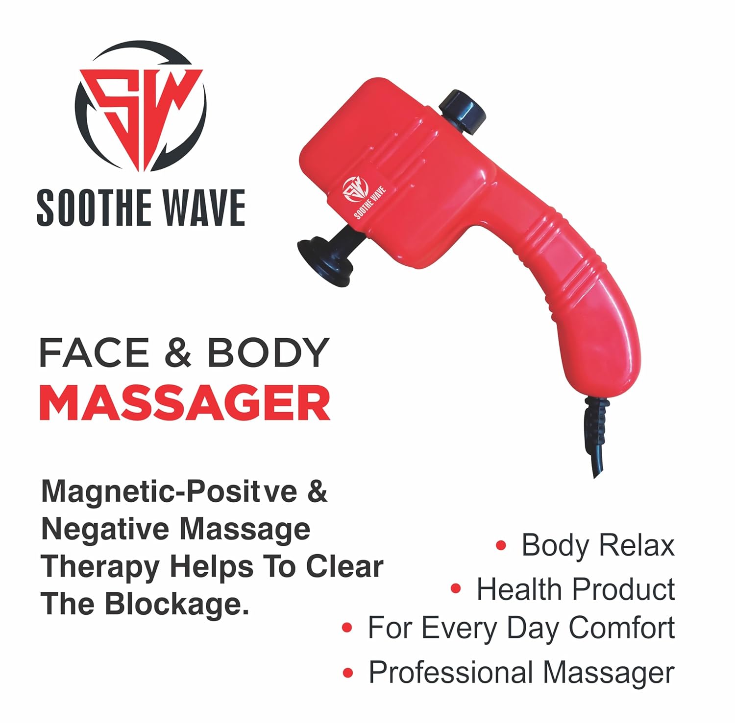 Soothe Wave Handheld Body and Face Massager - Full Body Relaxation Machine for Pain Relief, Muscle Relaxation and Facial Rejuvenation (Red) Soothe Wave Handheld Body and Face Massager - Full Body Relaxation Machine for Pain Relief, Muscle Relaxation and Facial Rejuvenation (Red)