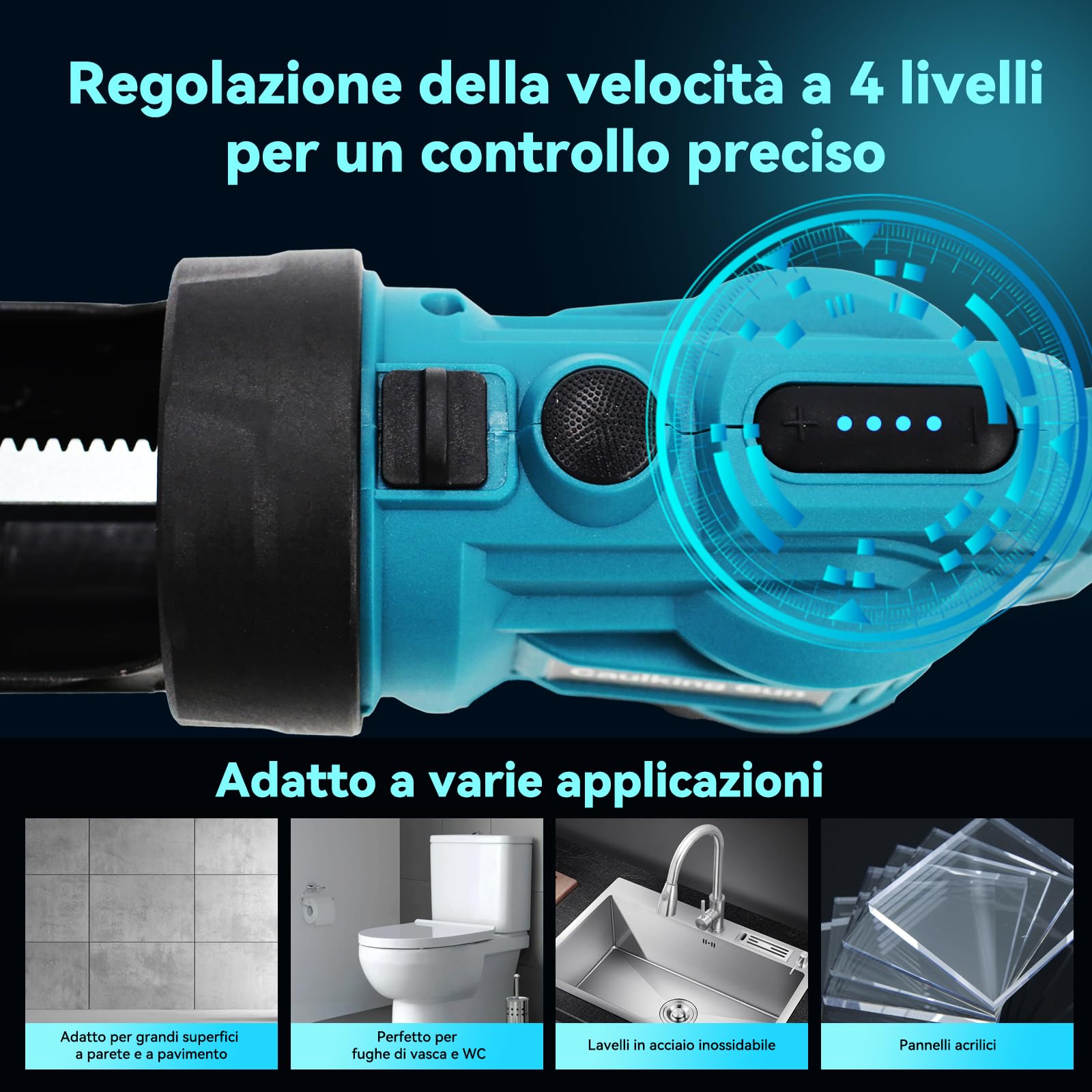 Pistola a cartuccia a batteria, 300 ml, compatibile con Makita 18 V, siringa elettrica in silicone a 4 velocità e luce LED, pressa per cartuccia per sigillare e stuccare (senza batteria)