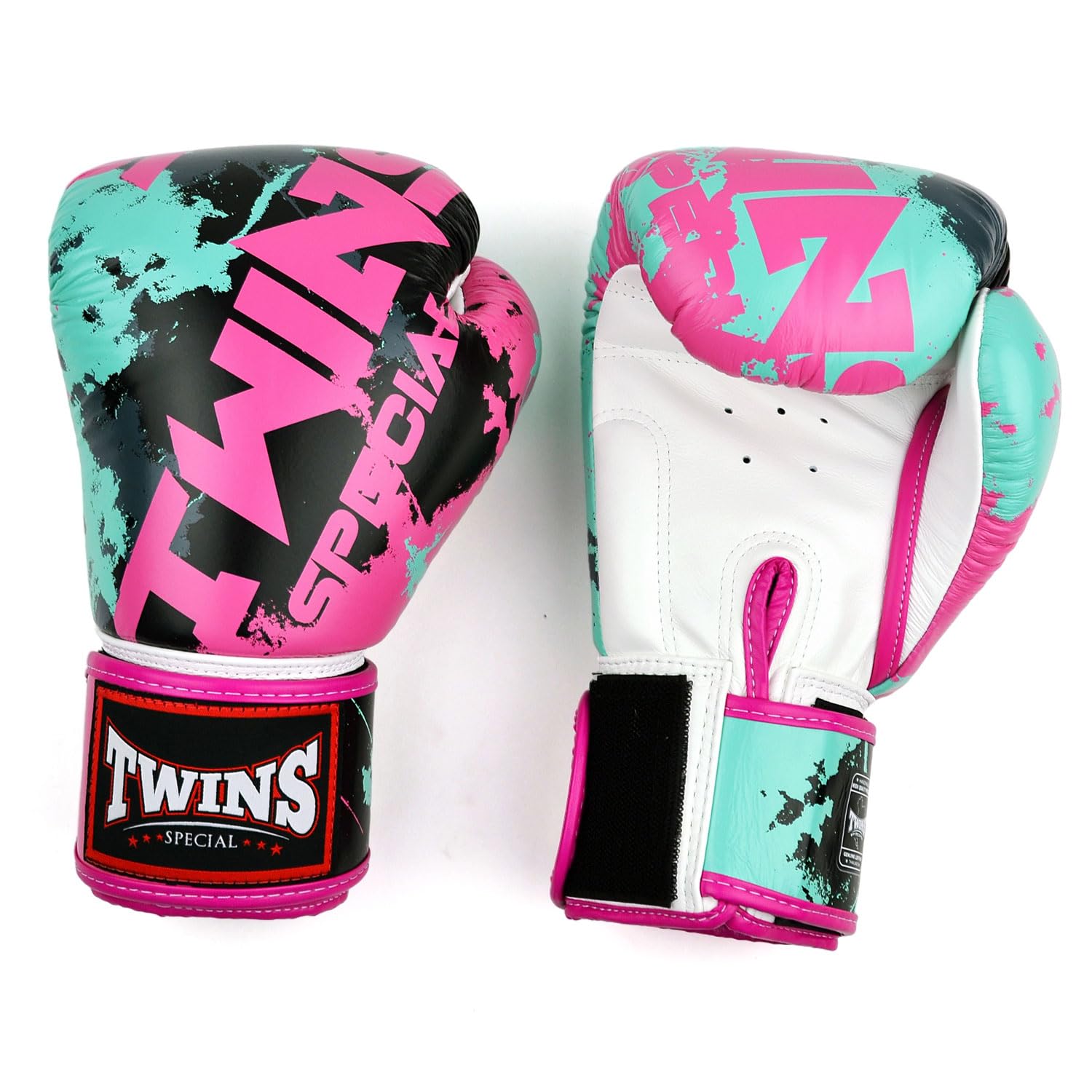 Twins Special FBGVL4 Printed Design Leather Boxing Gloves, Hook & Loop Closure, For Muay Thai, Boxing, Kickboxing & MMA Training & Sparring (Candy Pink, 12oz)