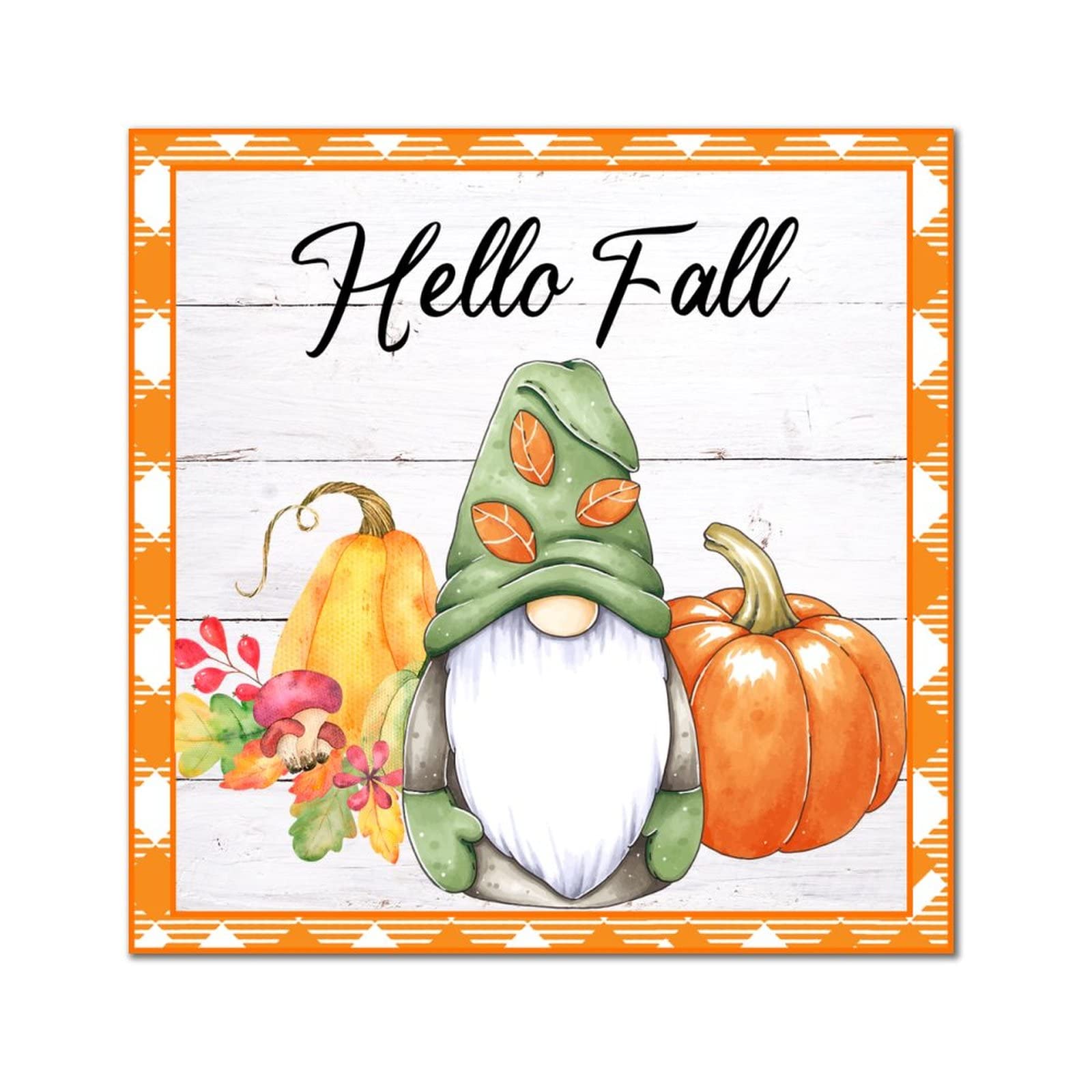 Plaque murale en bois Hello Fall Nain de Noël 30x30 cm pour décoration de salon