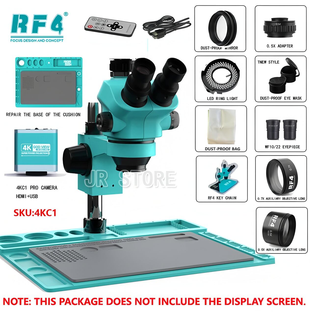 Microscopio trinocular con Zoom y cámara USB HD 4K, Pantalla de visualización HD 4K de 15,6 Pulgadas para reparación de PCB y Soldadura de teléfonos (RF7050TVD2-4KC1)