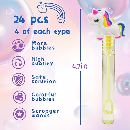 Miniatura 3 de Varita de burbujas de unicornio de 24 piezas para niños (6 estilos), bonita varita de burbujas ideal para recuerdos de fiesta de cumpleaños temática