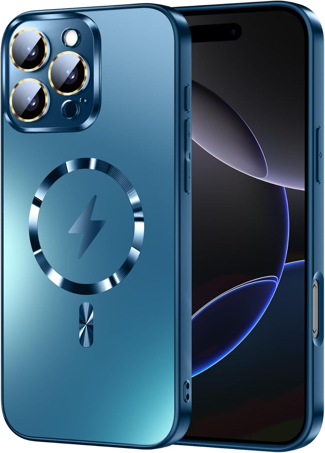 Magnetic for iPhone 16 Pro Case, Built-in Camera Lens Protector, Compatible with MagSafe, Slim AG Matte Phone Case, [Military-Grade Protection] Silicone Cover, Navy Blue