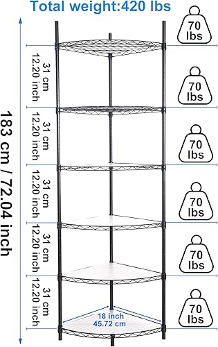 Miniatura 3 de Estantería de alambre de metal NSF de 6 niveles capacidad de 420 libras estante de almacenamiento ajustable resistente con forros de estante para