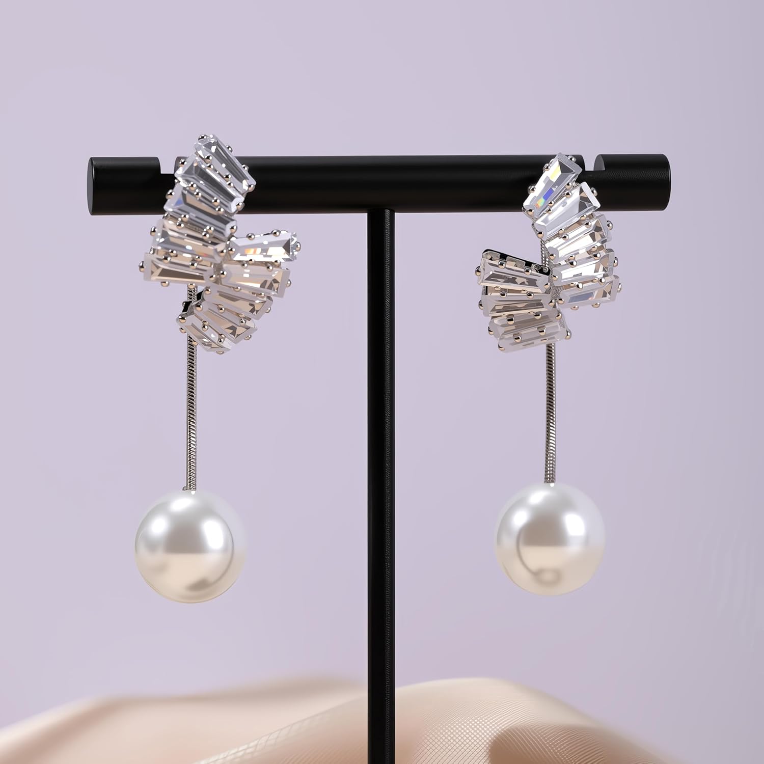 925 Sterling Silver Square Cubic Zirconia Pearl Dangle Earrings for Women| Fashionable Bridal Wedding Jewelry Perfect Gifts for Bridesmaids Friends - Image 6