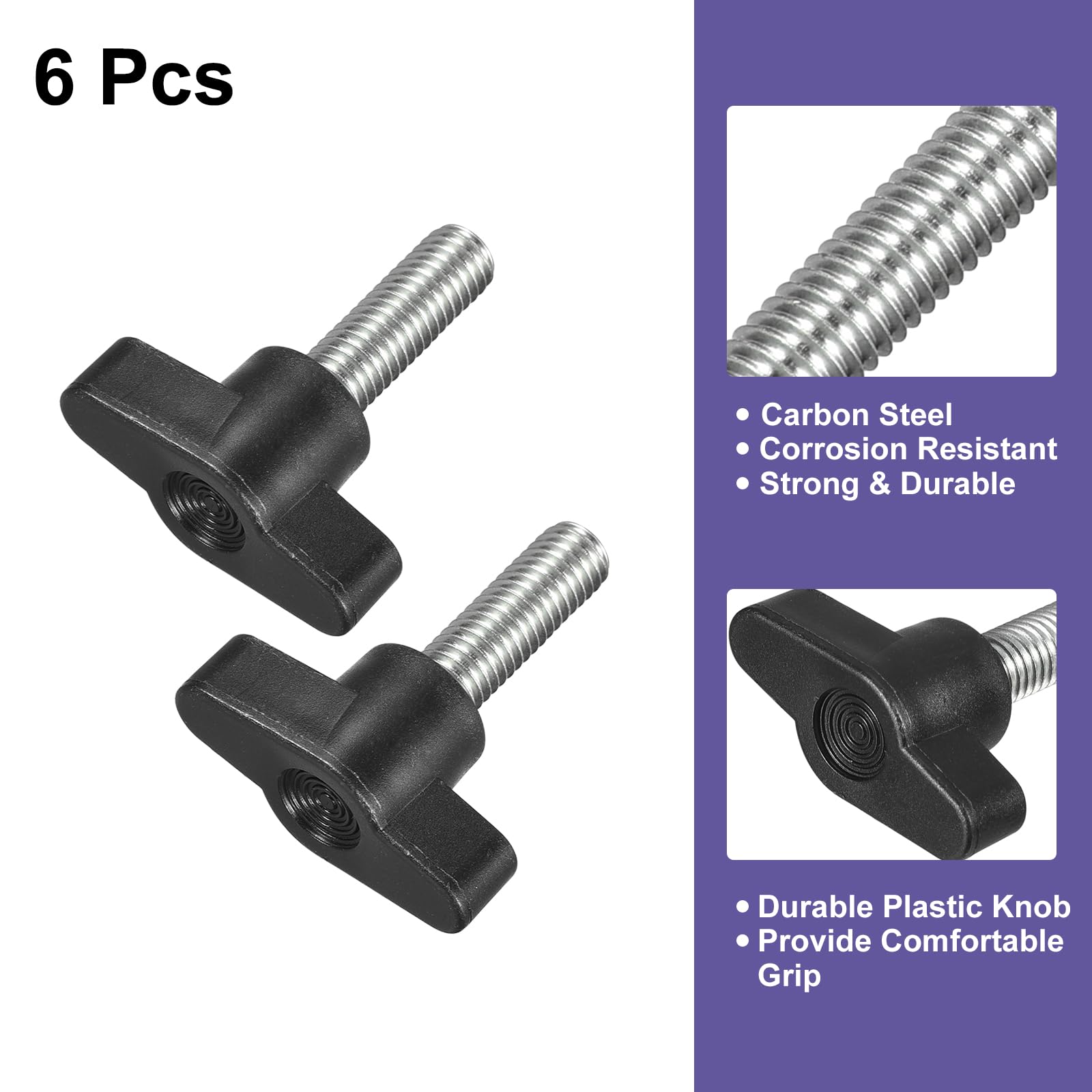 QUARKZMAN 6pz Manopola a Vite di Serraggio, M8 x 25mm Maniglia per Viti a Testa Zigrinata a Forma di T in Acciaio al Carbonio per Sostituzione Rapida Viti con Impugnatura a T Mano