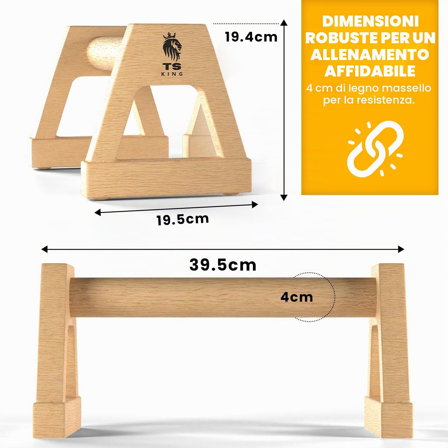 TS King Calisthenics Equipment Calisthenics Equipment - Set di 2 maniglie per flessioni in legno di faggio FSC, portata fino a 300 kg, antiscivolo e delicate sulle articolazioni
