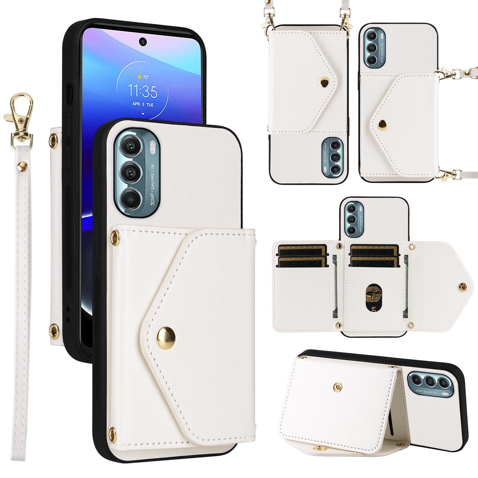 Dswteny Wallet Case for Motorola Moto G Stylus 5G 2022 with Wrist Lanyard Shoulder Strap Flip Purse,PU Leather Credit Card Holder Stand Cell Phone