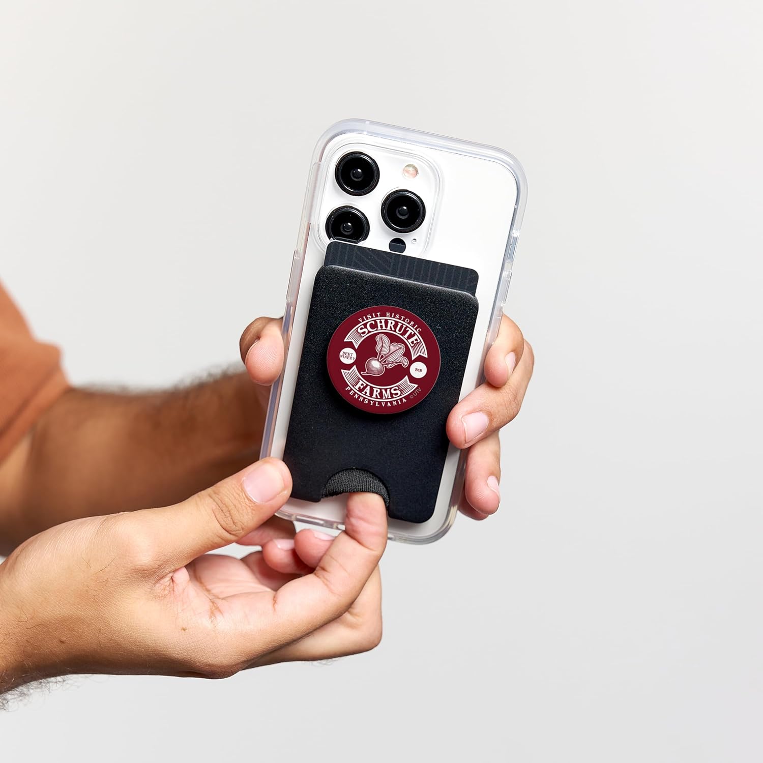 The Office Schrute Farms White PopSockets PopWallet for MagSafe