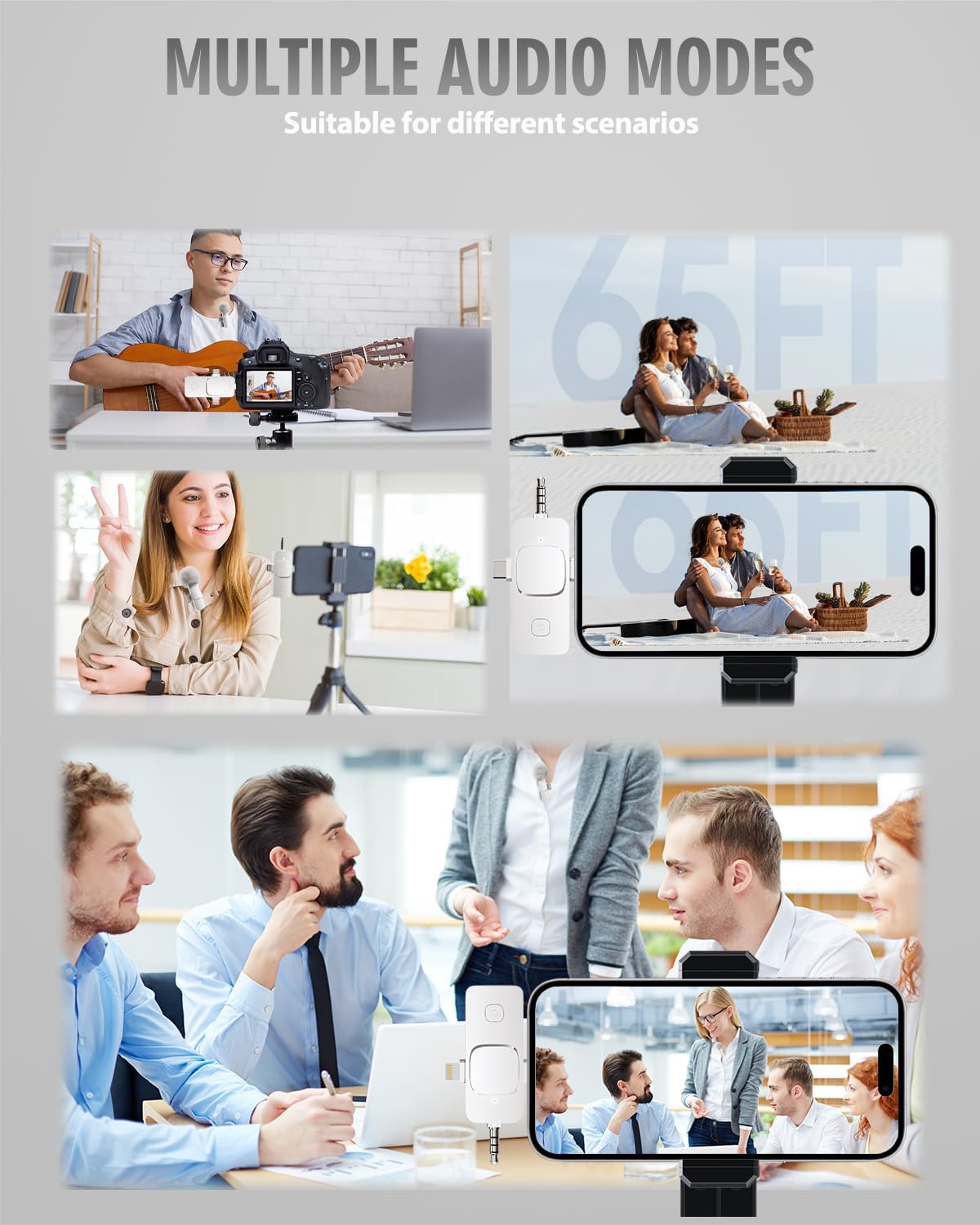 PQRQP 3 in 1 Wireless Lavalier Microphones for iPhone, iPad, Android, Camera, USB-C Microphone, 7-Hour Battery, Mini Microphone-Crystal Clear Sound Quality for Recording, YouTube, TikTok (White)