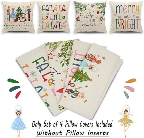 Miniatura 2 de JOJOGOGO Juego de 4 fundas de almohada coloridas y bonitas de Navidad de 18 x 18 pulgadas, decoración de cascanueces al aire libre para porche