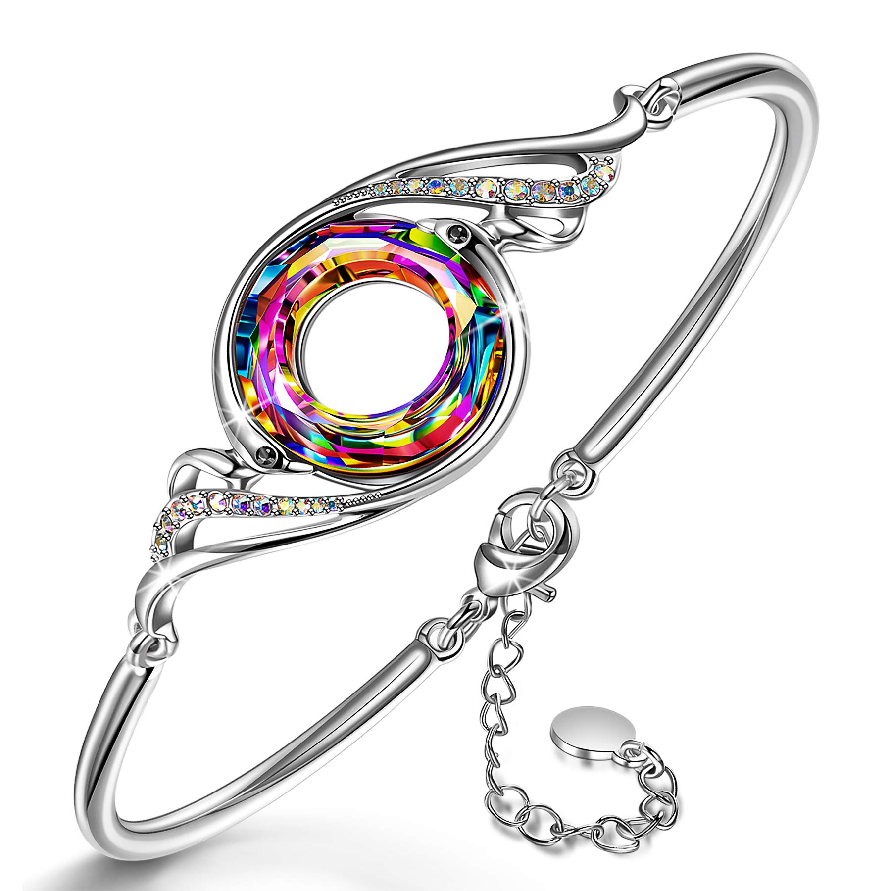 Kate Lynn "Rise From the Ashes" Phoenix Bracelet Made with Crystals from Austria, Adjustable Bangle Bracelet for Women 7"+2", Packaged with Jewelry Box, Birthday Gift for Women, Symbol of Luck and Renewal