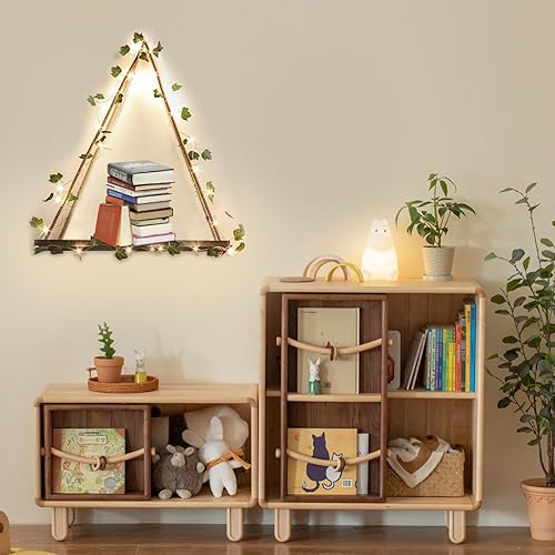 Miniatura 3 de Estantes colgantes de hiedra artificial con luces LED, juego de 2 estantes de macramé para dormitorio, baño, sala de estar, cocina, estante de