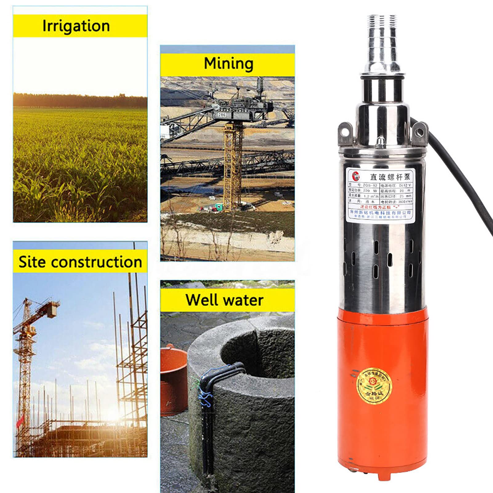Pompa ad acqua sommergibile solare, 1 '' 12V-1.2m³-35m Pompa idraulica per pozzi profondi ad alto sollevamento in acciaio Pompa DC Pompa in acciaio fuso Pompa per pozzi profondi Kit solare