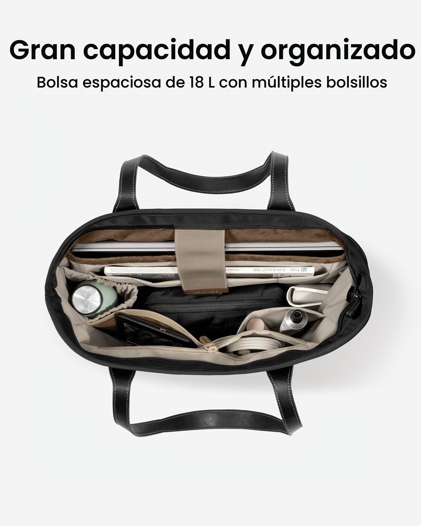tomtoc Bolso Tote Bag de Trabajo para Mujer, 18L Bolso Bandolera Mujer Grande, Bolso Portatil para MacBook de 16 Pulgadas, Bolso de Mano de Mujer para el Ttrabajo, Viaje, Universidad, Regalo, Negro