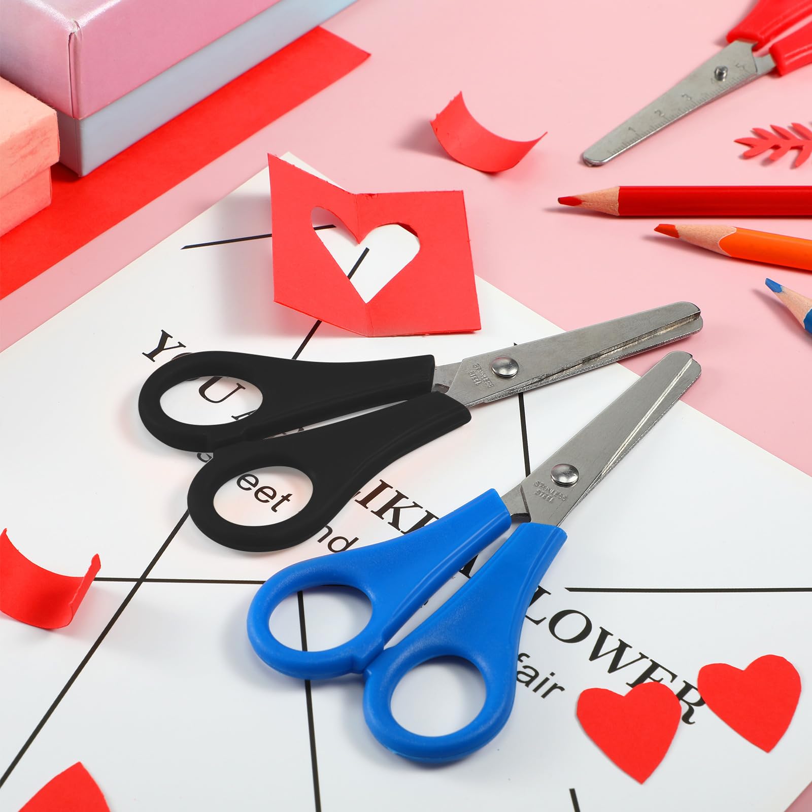 Honoson Schere mit stumpfer Spitze, Sicherheits-Edelstahl-Papier mit komfortablen Griffen, für den Betrieb, Schule, Klasse, Bürobedarf (Blau, Rot, Grün, Schwarz, Violett, 100 Stück)