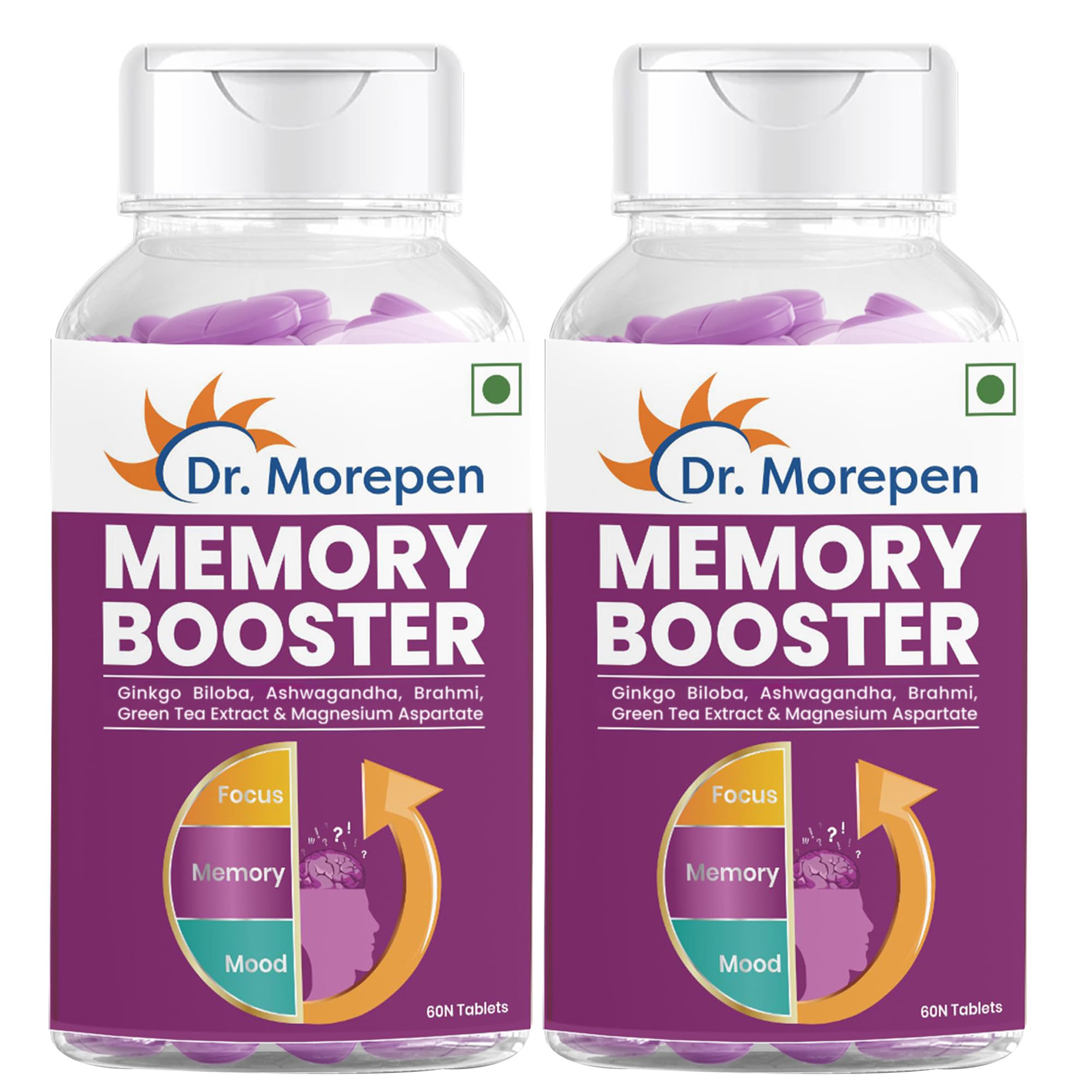 DR. MOREPEN Memory, Focus & Mood Tablets with GABA, Ashwagandha & Chamomile for Brain Health - 60 Veg Tablets Pack of 2-image-12