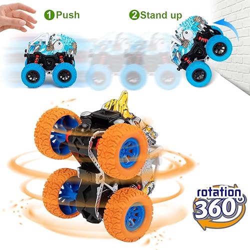 Miniatura 4 de LODBY Camiones de dinosaurios de juguete para niños de 3 a 5 años, vehículos de dinosaurio accionados por fricción, juguetes para niños de 3 a 5