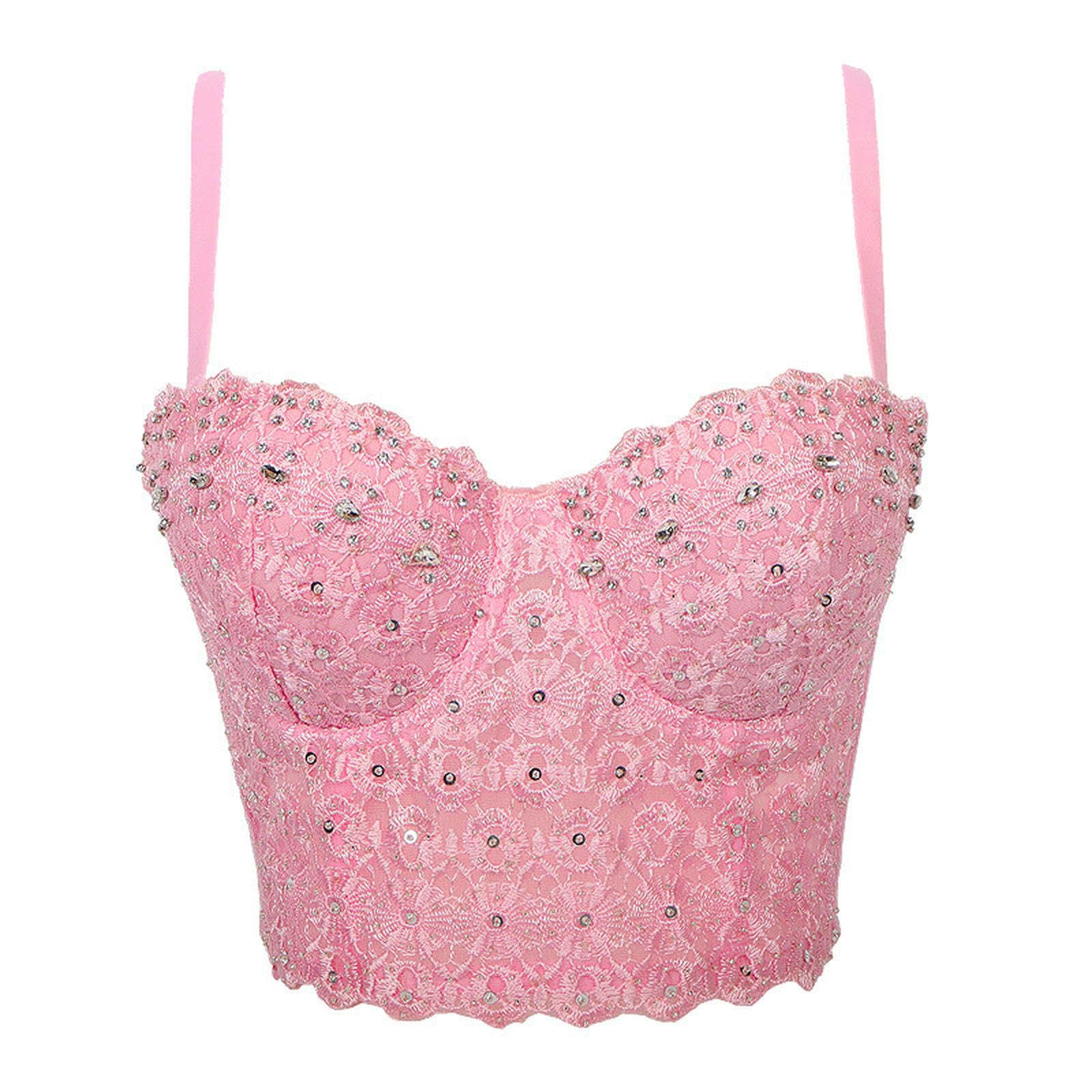 Reggicalze Europei e Americani, Ricami in Pizzo, Seni avvolti in Diamanti Luminosi, Reggiseno a Lisca di Pesce, Gilet Piccolo - Nero e Argento - 40C/L