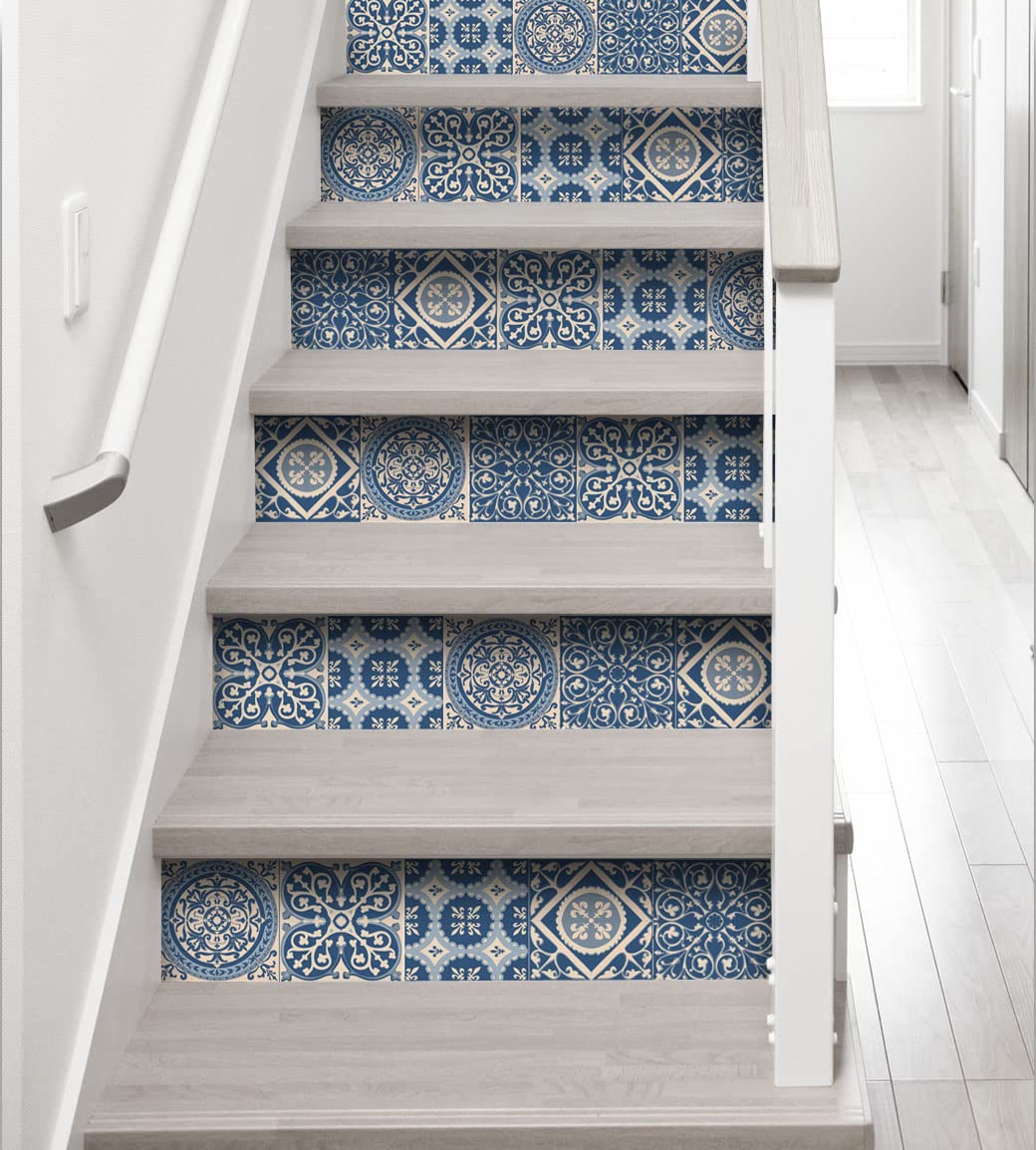 Plage Stairs Peel-Off Azulejos Pastell Vinyl Stickers – Cement Tile Pattern, 100 X 19 Cm, Beige