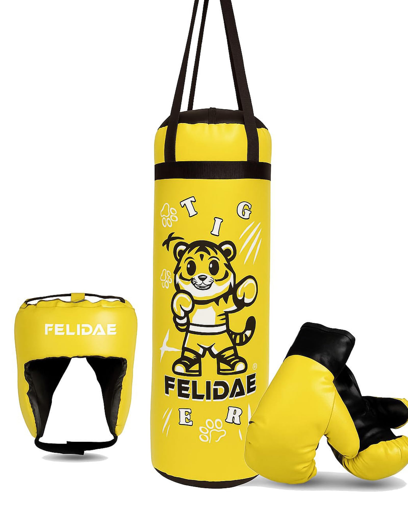 FELIDAE Kids Set for Age (7-13 Years) Pack of 4 Boxing Kit | Punching Bag for Karate | Bounce-Back Martial Arts Bag for Boys & Girls to Build Skills Boxing Kids Set (Yellow Black)-image-20