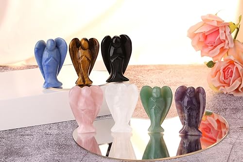 Miniatura 6 de QINJIEJIE Figura de ángel de cristal de obsidiana negra de 3 pulgadas, decoración de ángel de la paz curativa, estatua de guardián pulida, estatua