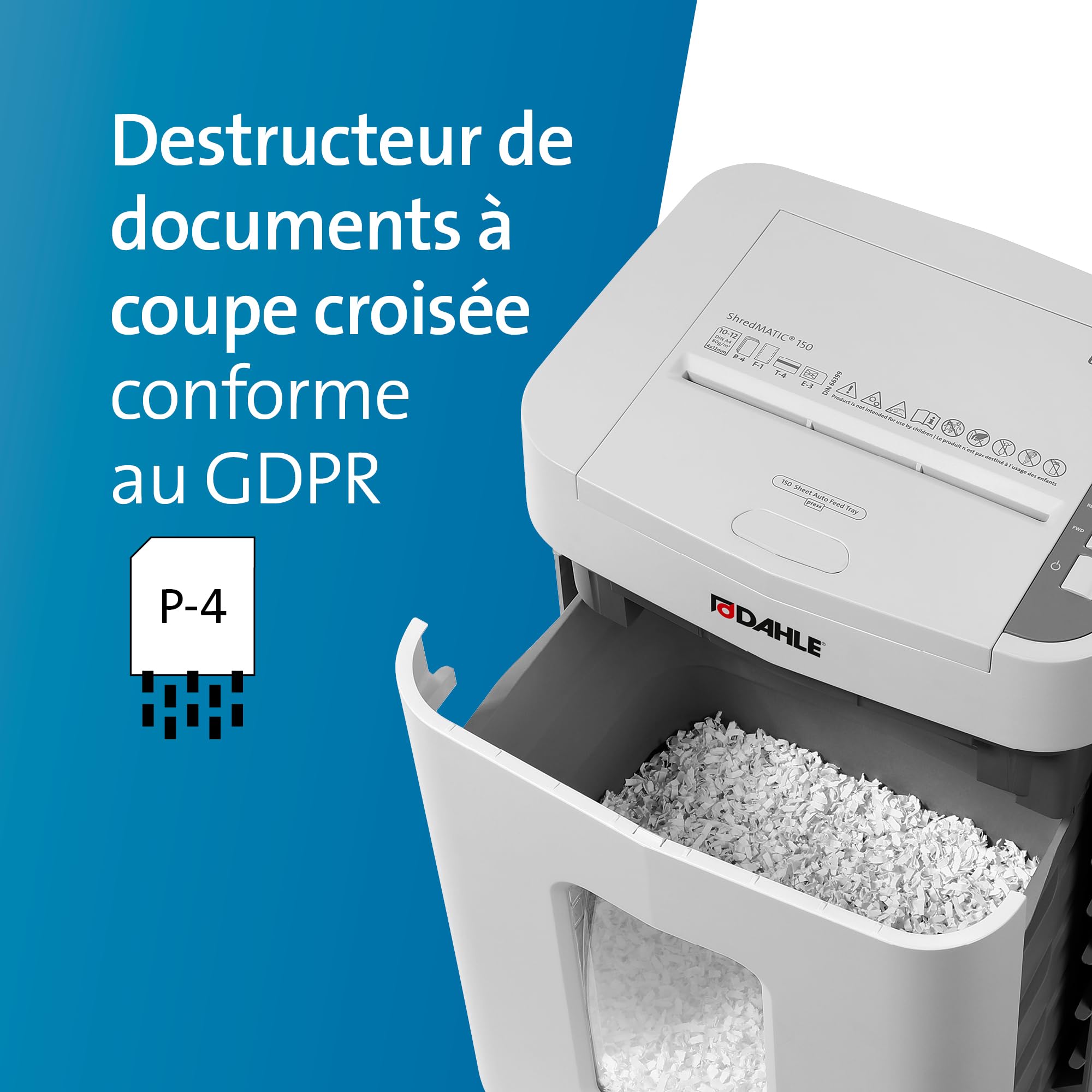 Dahle ShredMATIC 150 niszczarka dokumentów z funkcją Autofeed (150 arkuszy, cięcie cząstek P-4, pojemnik na odpady 24 l, nie wymaga konserwacji), szara