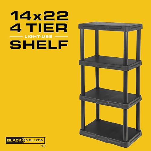 Miniatura 4 de CX 4-Tier (48"H x 22"W x 14.25"D) Plastic Storage Shelving Unit (Black) 2-Pack, Light Duty, 50lbs Per Shelf Capacity, Indoor Storage and