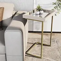 Mesa de Apoio Lateral para Sofá Bandeja Removível Estilo Moderno (Pérola/Dourado)