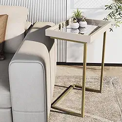 Mesa de Apoio Lateral para Sofá Bandeja Removível Estilo Moderno (Pérola/Dourado)