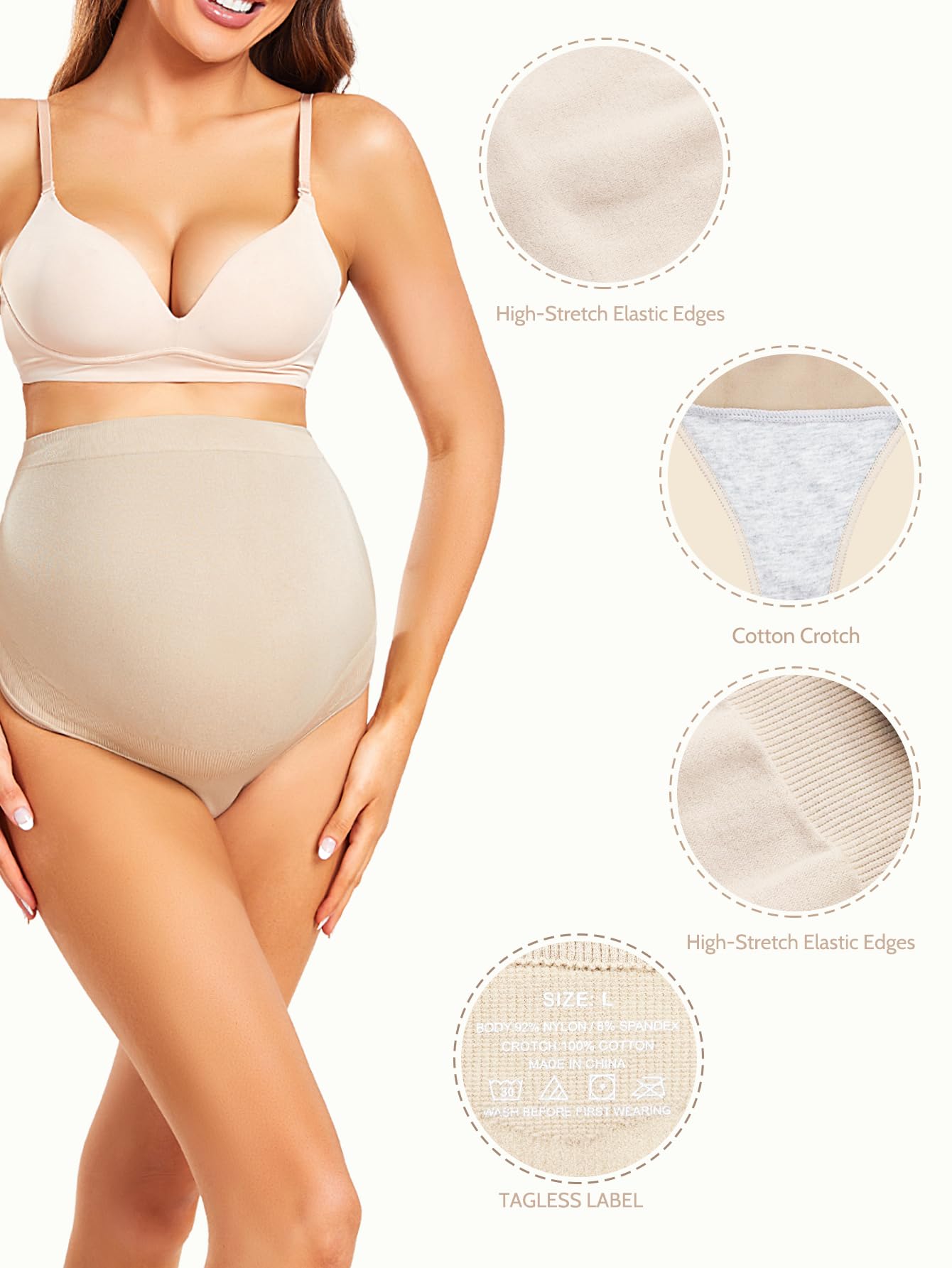 Lot de 5 strings de maternité pour femme, sous-vêtements gainants de grossesse, soutien du ventre, culottes sans couture pour femmes enceintes