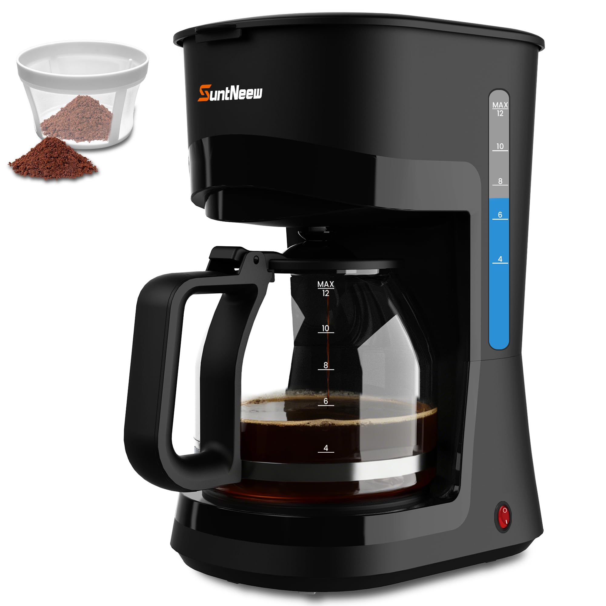 SuntNeew 12-Cup Coffee Maker, 1.5L Drip Coffee Machine with One-Touch Brewing, Glass Carafe, Anti-Drip System, Reusable Filter, Easy-to-Use Home &