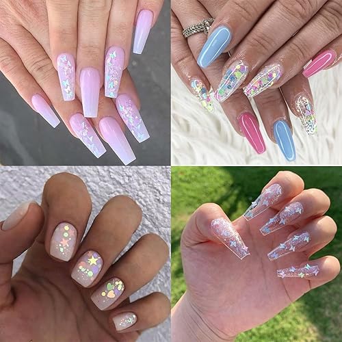 Miniatura 2 de 12 rejillas de corazón y estrella para uñas con purpurina en 3D, mariposa, conejo, rosa, azul, para arte de uñas, lentejuelas brillantes, copos de