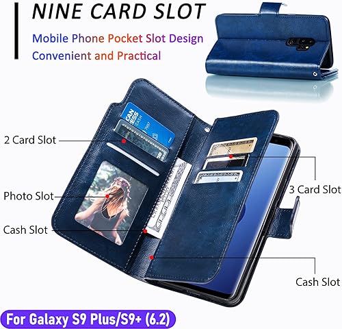 Miniatura 2 de Funda tipo cartera para Galaxy S9 Plus/S9+ de 6.2 pulgadas [3+ ranuras para tarjetas] Funda de piel sintética plegable para tarjetas de crédito con