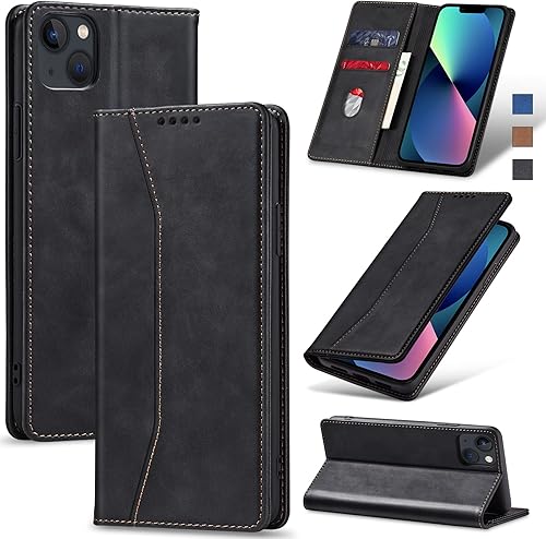 Funda tipo cartera con tapa para iPhone 13, funda magnética de cuero con tarjetero, función atril, funda protectora duradera de TPU a prueba de