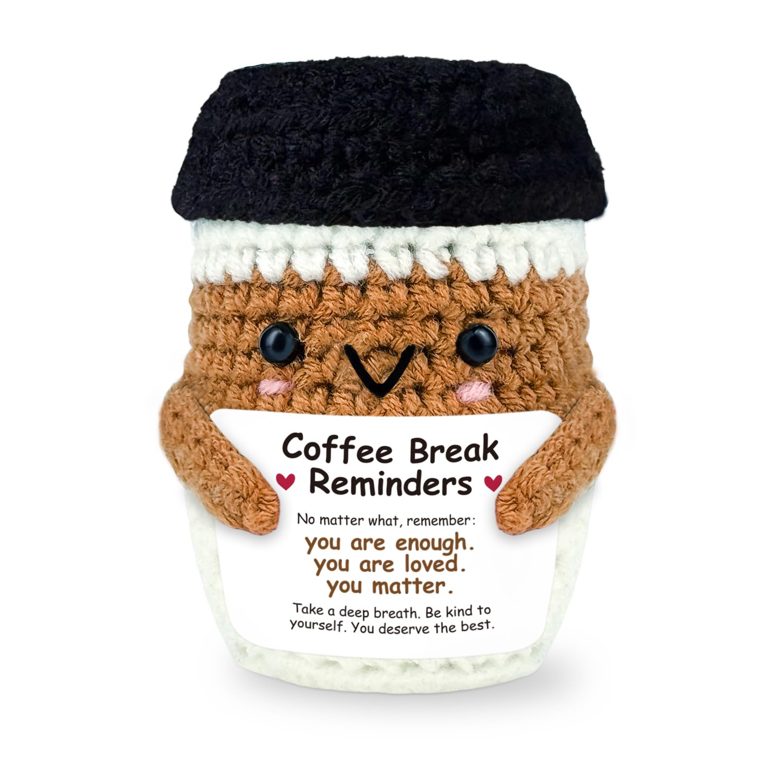 Crochet Coffee Gifts for Coffee Lovers, Positive Animal Espresso Cozy, Handmade Gift for Women Men, Home Office Desk Decor Emotional Support Encouragement Little Reminders Gift (Reminders)