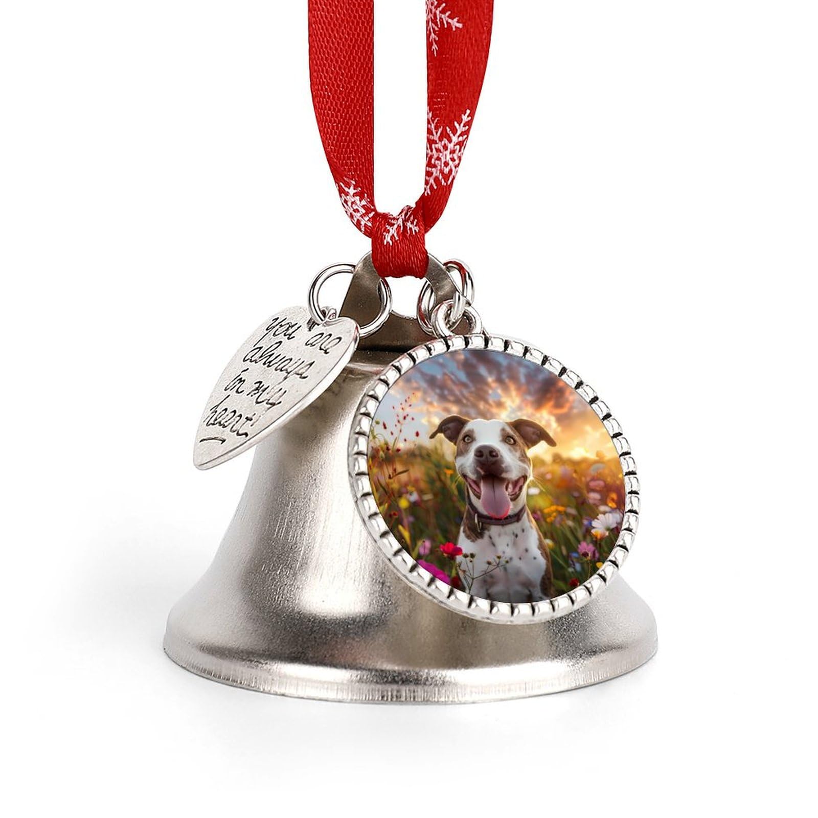 Pit-Bull Dog Flowers Funny Christmas Bell Ornament Cute Xmas Tree Hanging Pendant Decoration for Holidays Party