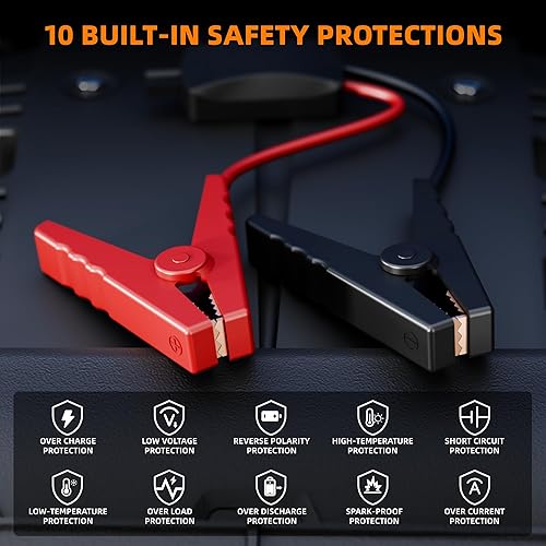 Miniatura 6 de Arrancador con compresor de aire, 4000A 12V batería de coche caja de arranque (10.0L Gas8.0L Diesel) con cables de puente, pantalla LCD, inflador de