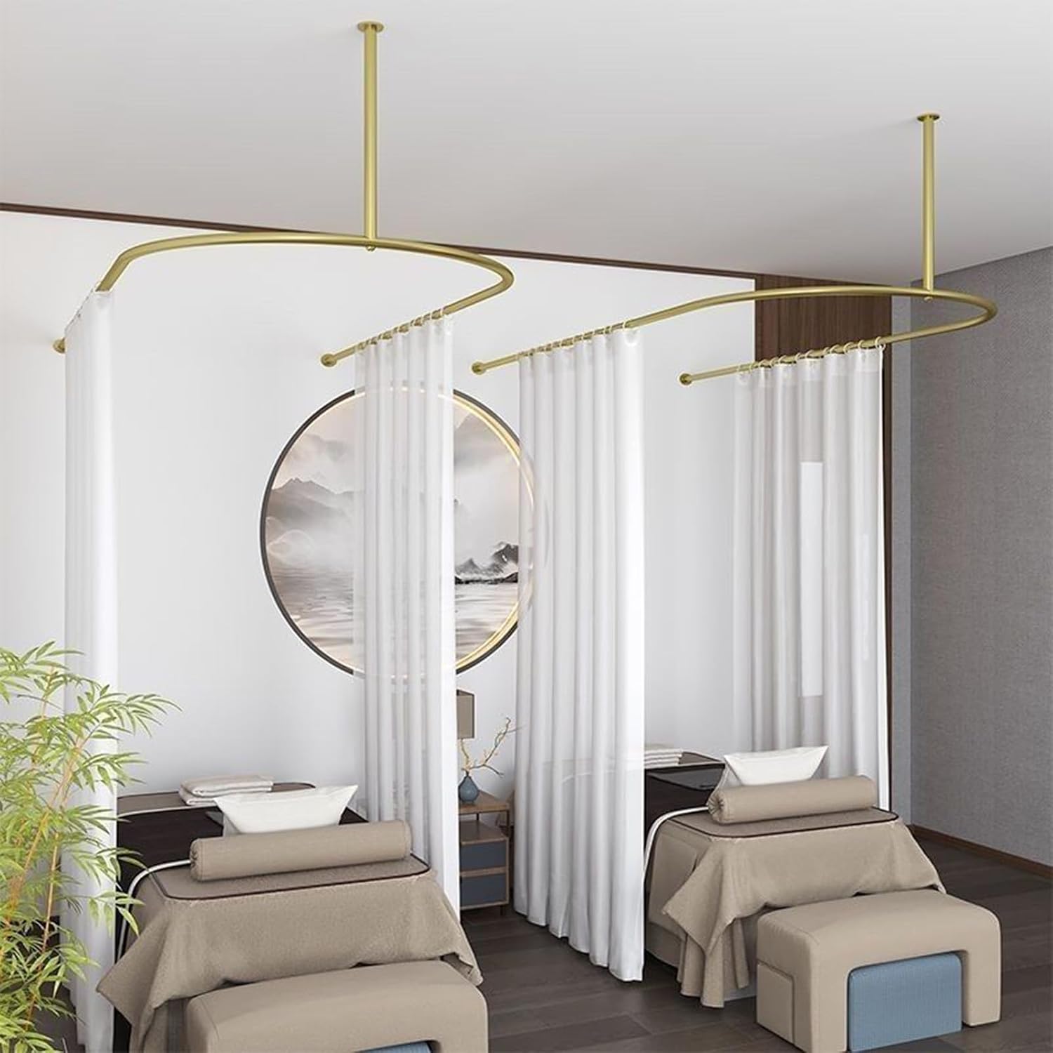 Privacy Partition Curtains rod, U-Shape Long Support Rod Room Divider track, Metal Support Wall Mounted Curtains, Grommet Partition Panels for Beauty Salon Bedroom Living Room Hotel, length 120cm