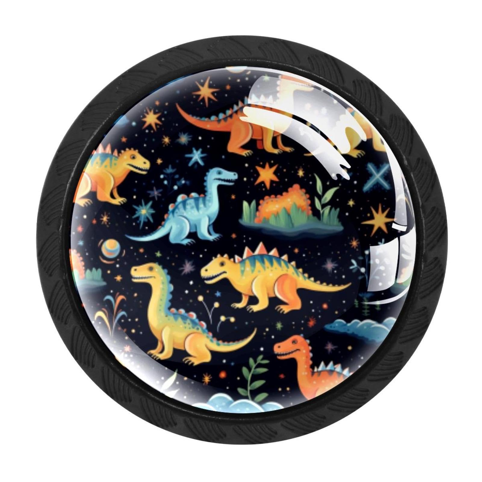 CHENZZZZ 4 Pieces Starry Dinosaur Drawer Knobs, 35mm Black Kitchen Cabinet Knobs, Drawer Pulls and Knobs, Glass Cabinet Hardware Single Hole Knob for Cabinets and Drawers Round
