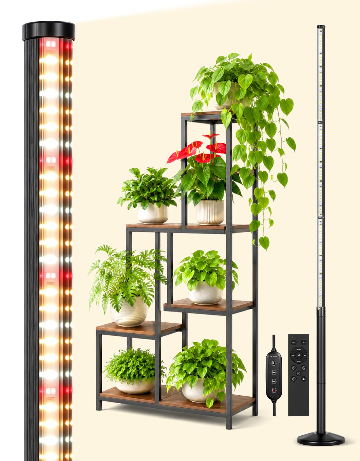 OUTON LED Pflanzenlampe Vollspektrum für Zimmerpflanzen, 210 LEDs, Schwarz | Wachstumslampe mit Timer 4/8/12H, 10 Dimmstufen, Höhenverstellbar 38-110 cm, Vertikale Pflanzenleuchte für große Pflanzen