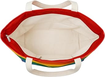 DALIX Rainbow Canvas Tote Bag with Zipper Top Large 23 Inch Reusable Beach Shopping Travel Grocery Tote with Inner Pocket and Shoulder Straps