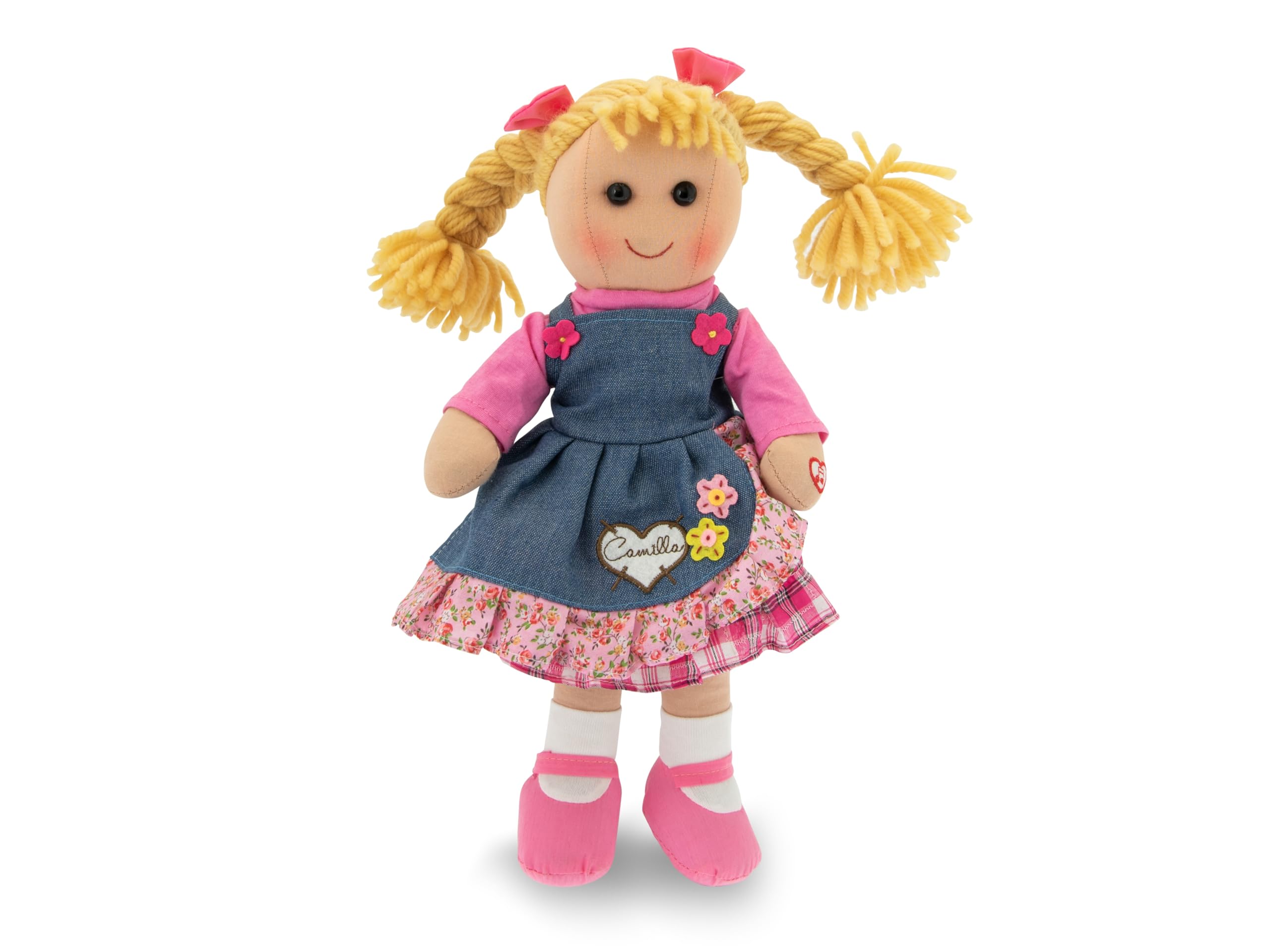 Teorema Carlotta Bambola Di Pezza Con Vestitino Colorato Ricamato E Capelli Di Lana, Giocattolo Per Bambini, Altezza 30 Cm