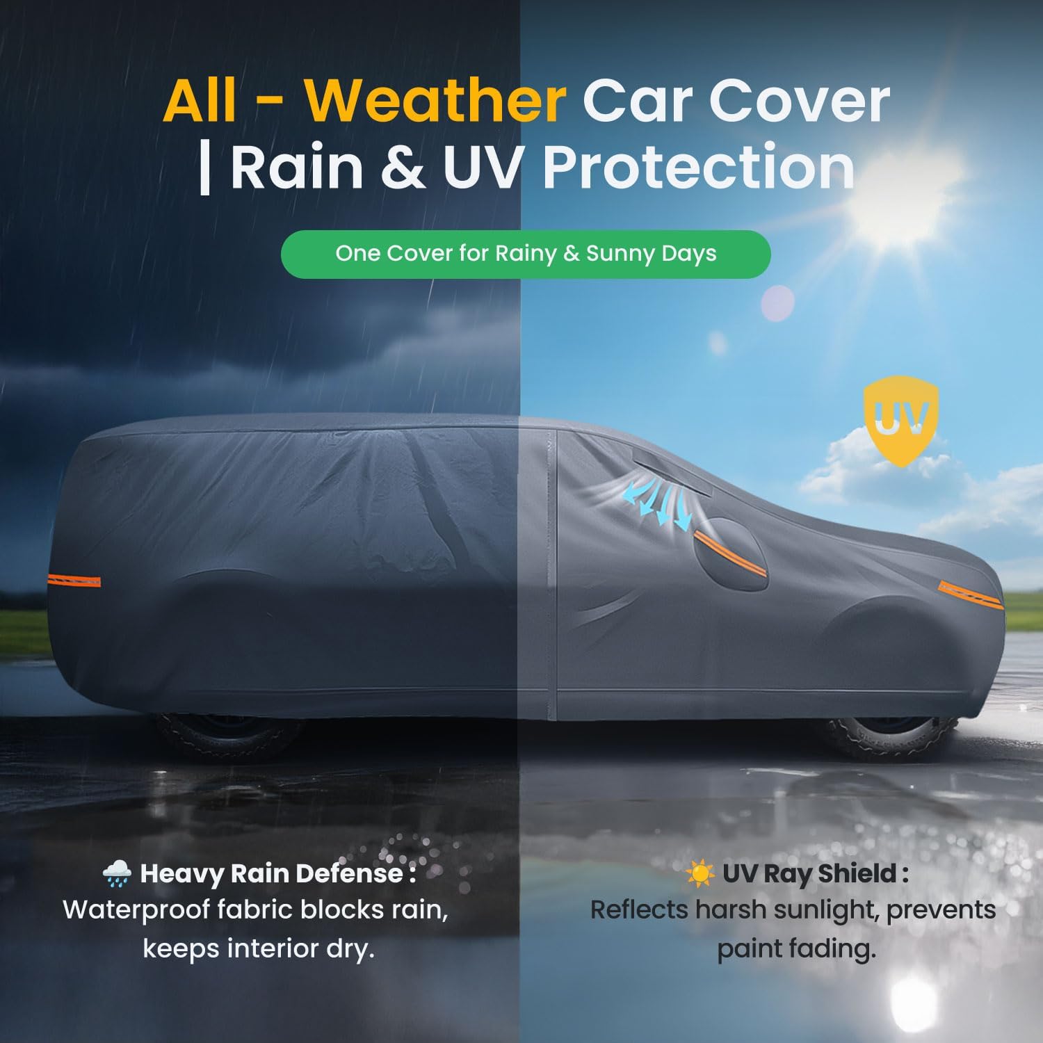 Waterproof Wrangler 4 Dr/Unlimited 4 Door JK JL(1987-2026) Car Cover with Breathable Vents, [2025 Upgrade] Premium Covers with Cotton Liner and Zipper Door, Sun Rain Snow Dust Uv Protection.