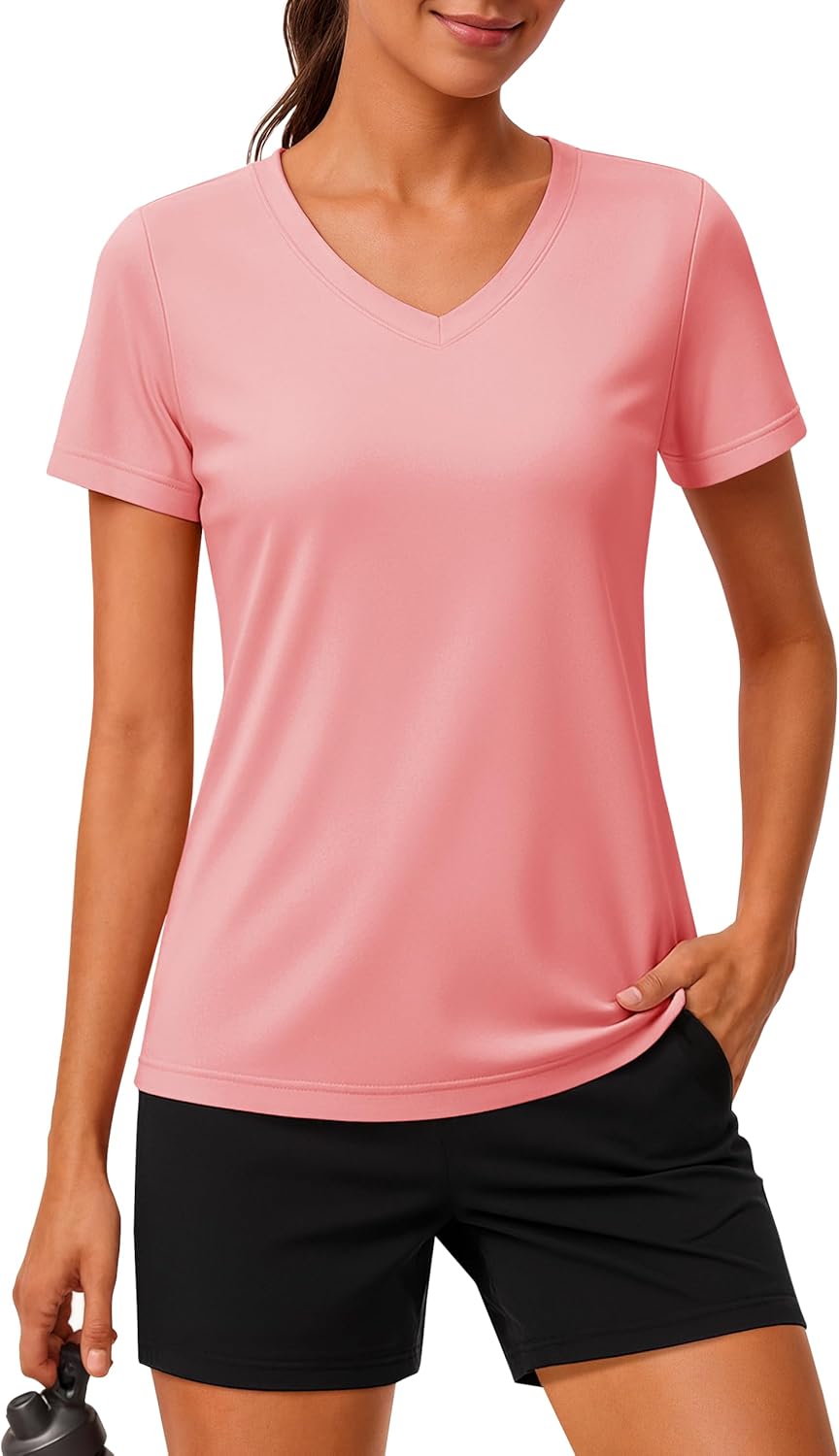 MAGCOMSEN Workout Tops for Women UPF 80+ V-Neck Short Sleeve Tee Shirt Quick Dry T Shirts Gym Athletic Yoga Top