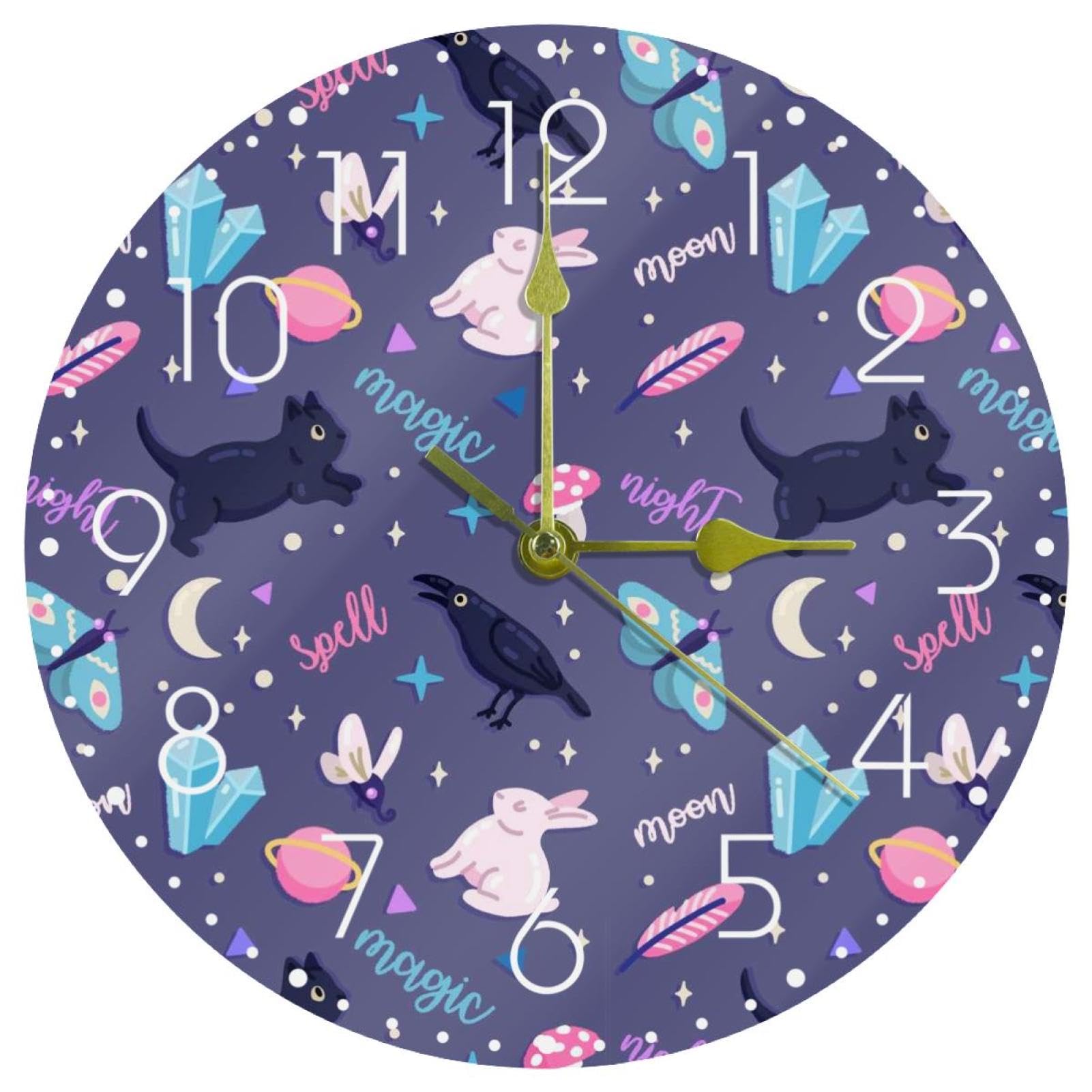 Horloge acrylique animaux violets moderne et silencieuse pour chambre et salle de bain