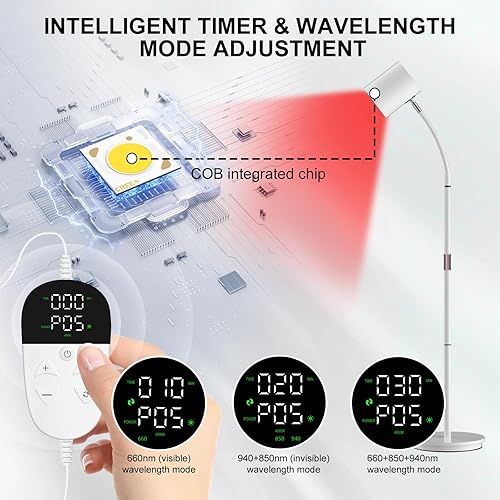 Miniatura 10 de Terapia de luz roja para cuerpo con trípode, 180 LED mejorado dispositivo de terapia de luz infrarroja con chip 3 en 1, lámpara de luz roja profunda